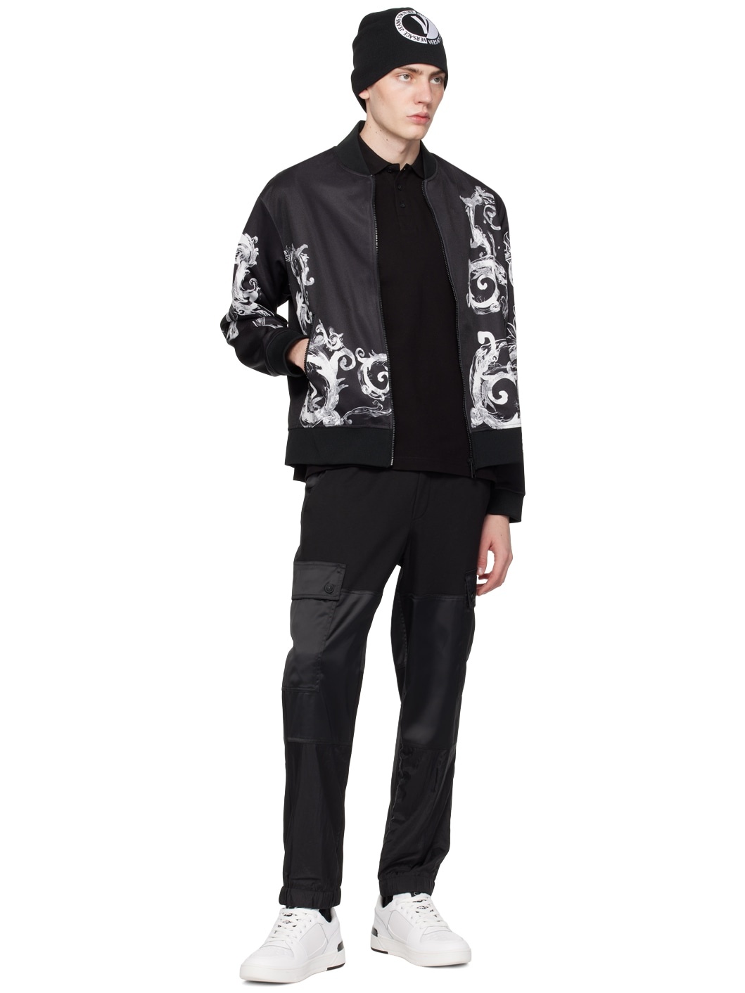 Black Watercolor Couture Bomber Jacket - 4