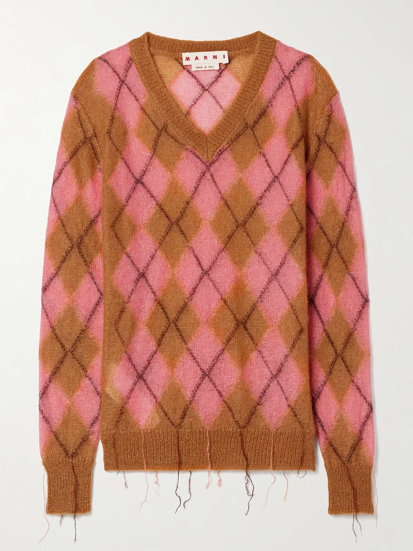 Fringed argyle jacquard-knit mohair-blend sweater - 1