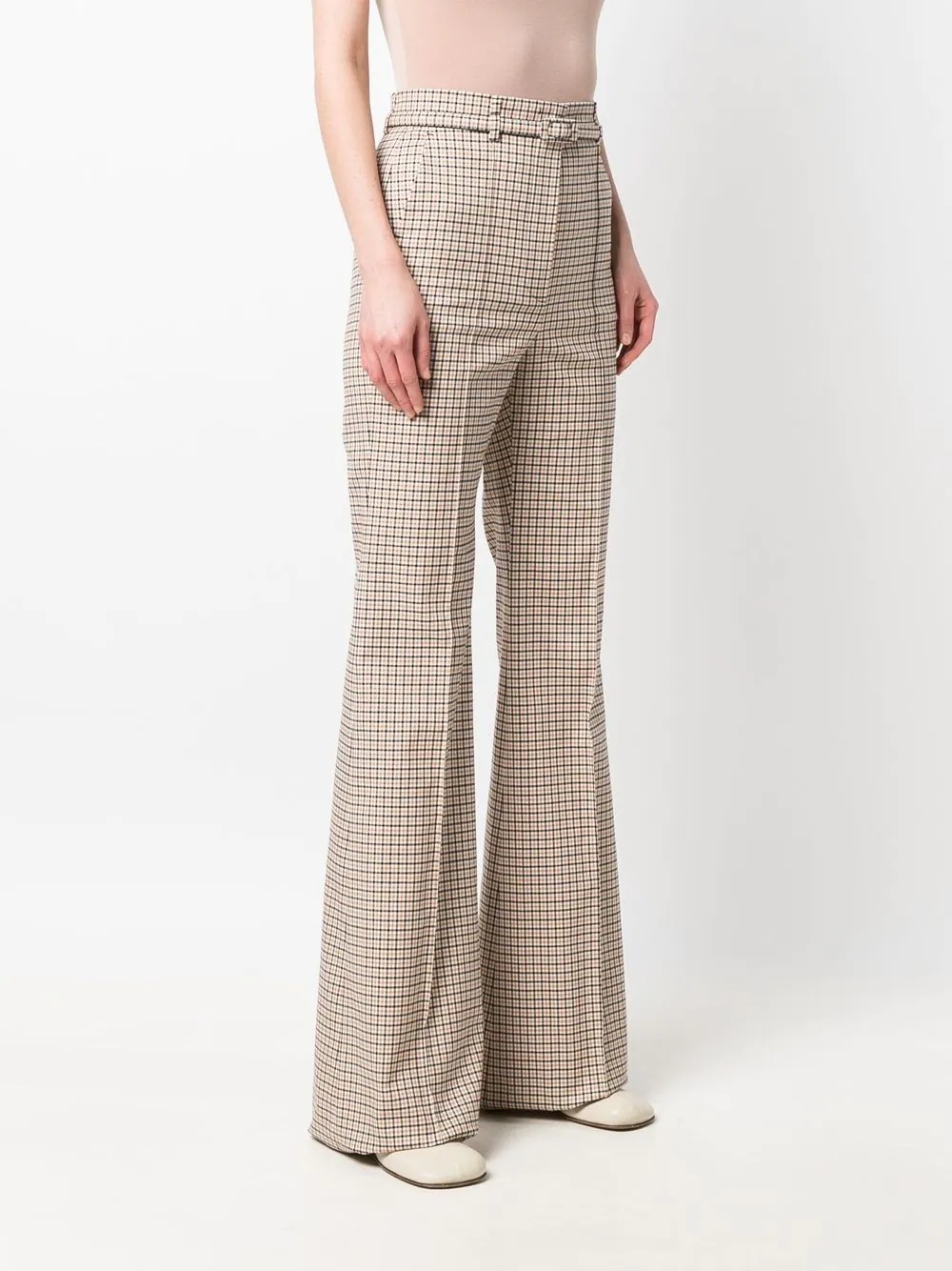 check-print flared trousers - 3