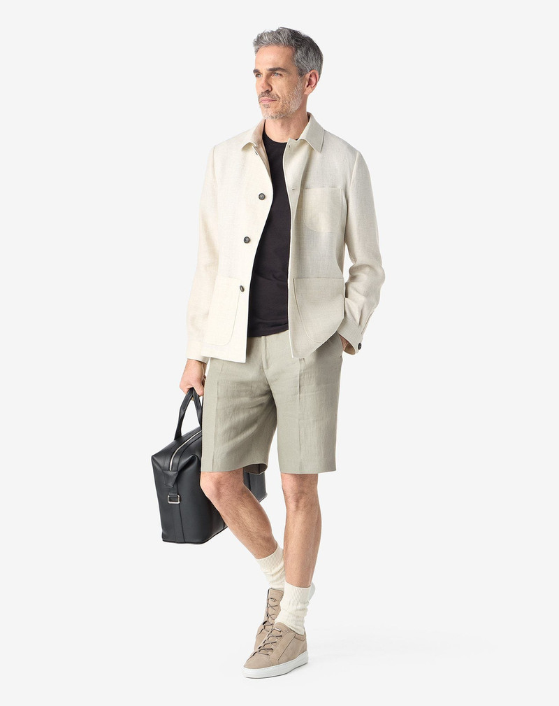 CORNELIANI White pure linen twill bermuda shorts outlook