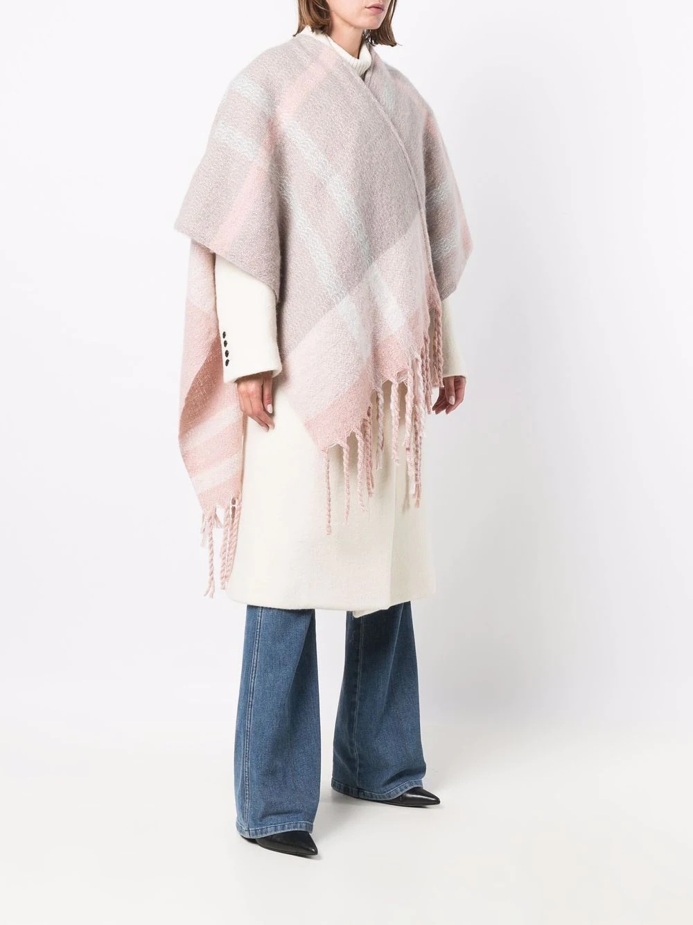 checked fringed cape - 3