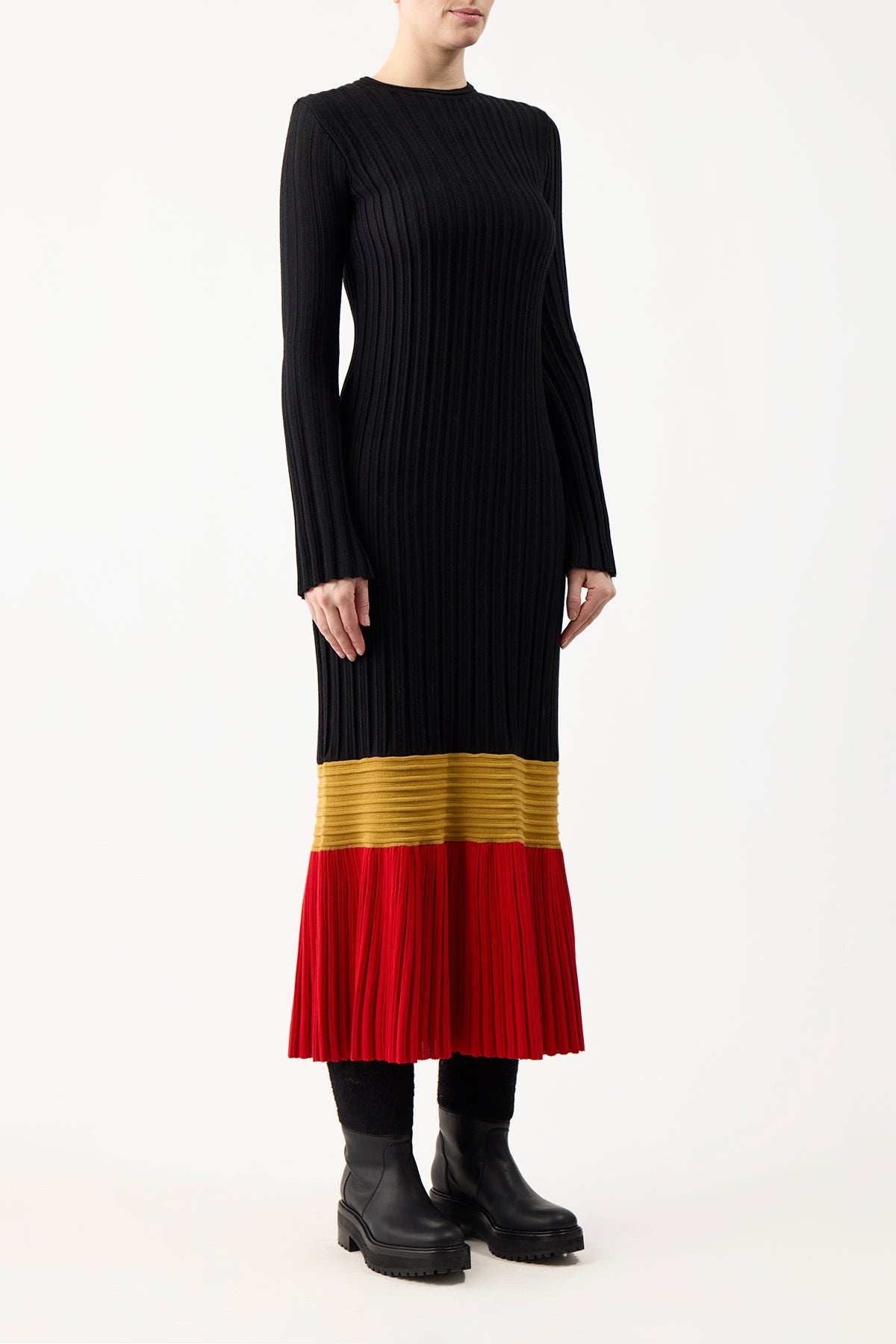 Fiona Dress in Black Colorblock Silk Cashmere - 4