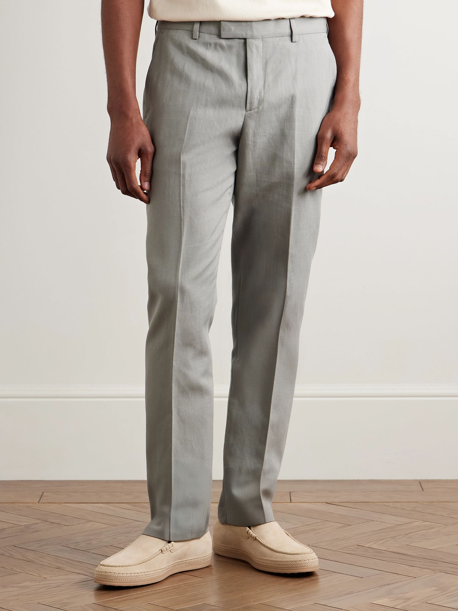 Slim-Fit Linen, Cotton and Lyocell-Blend Suit Trousers Gray green - 3