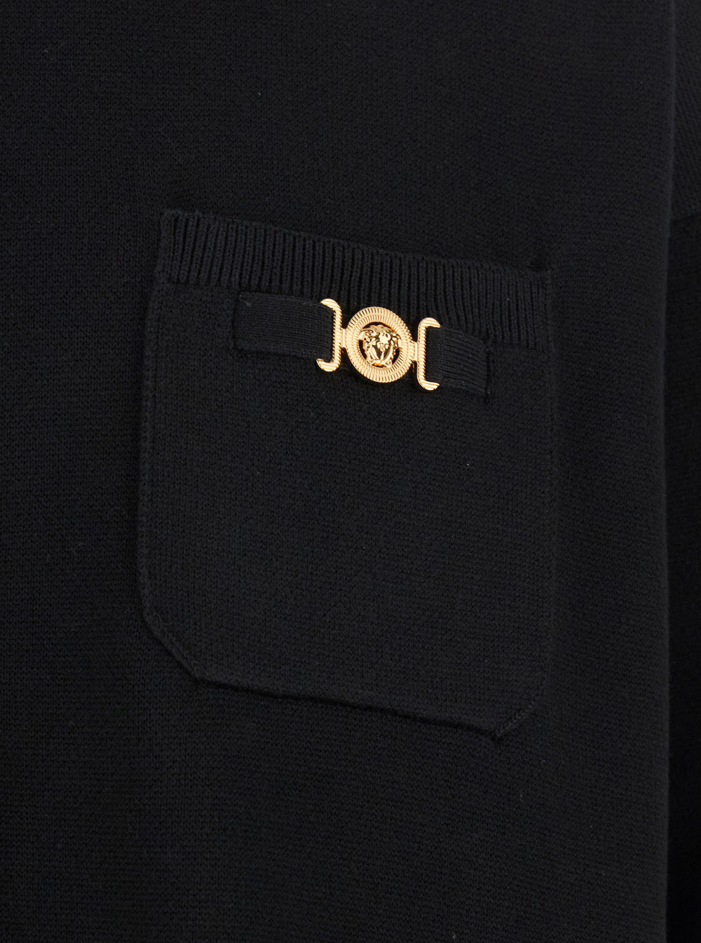 Versace Men Black Cardigan With Classic Collar And Logo Plaque On The Front In Cashmere And Cotton B - 3