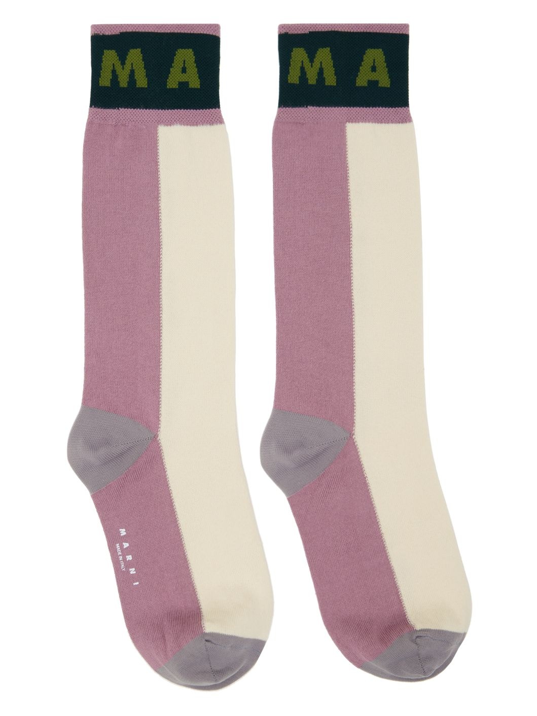 Off-White & Purple Colour-Block Cotton Socks - 1