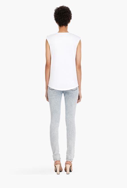 White eco-designed cotton T-shirt with gold Balmain logo print - 3