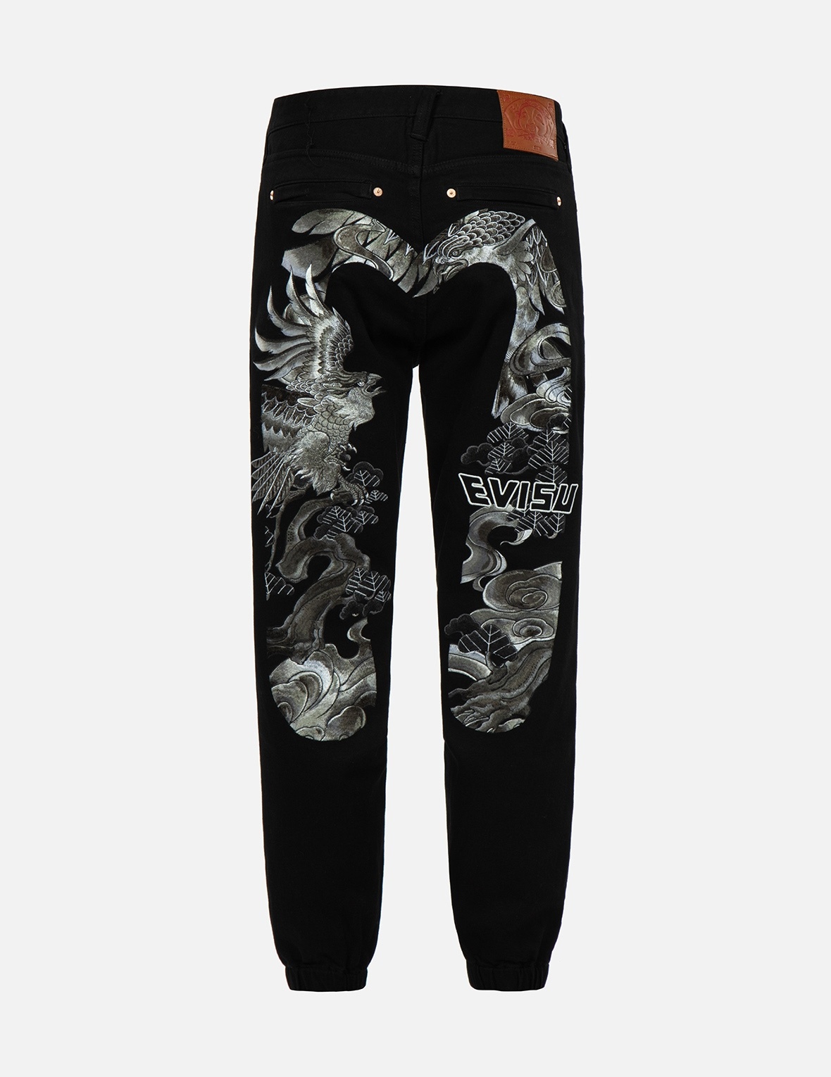EAGLE-PATTERN DAICOCK EMBROIDERY  DENIM JOGGER PANTS - 2