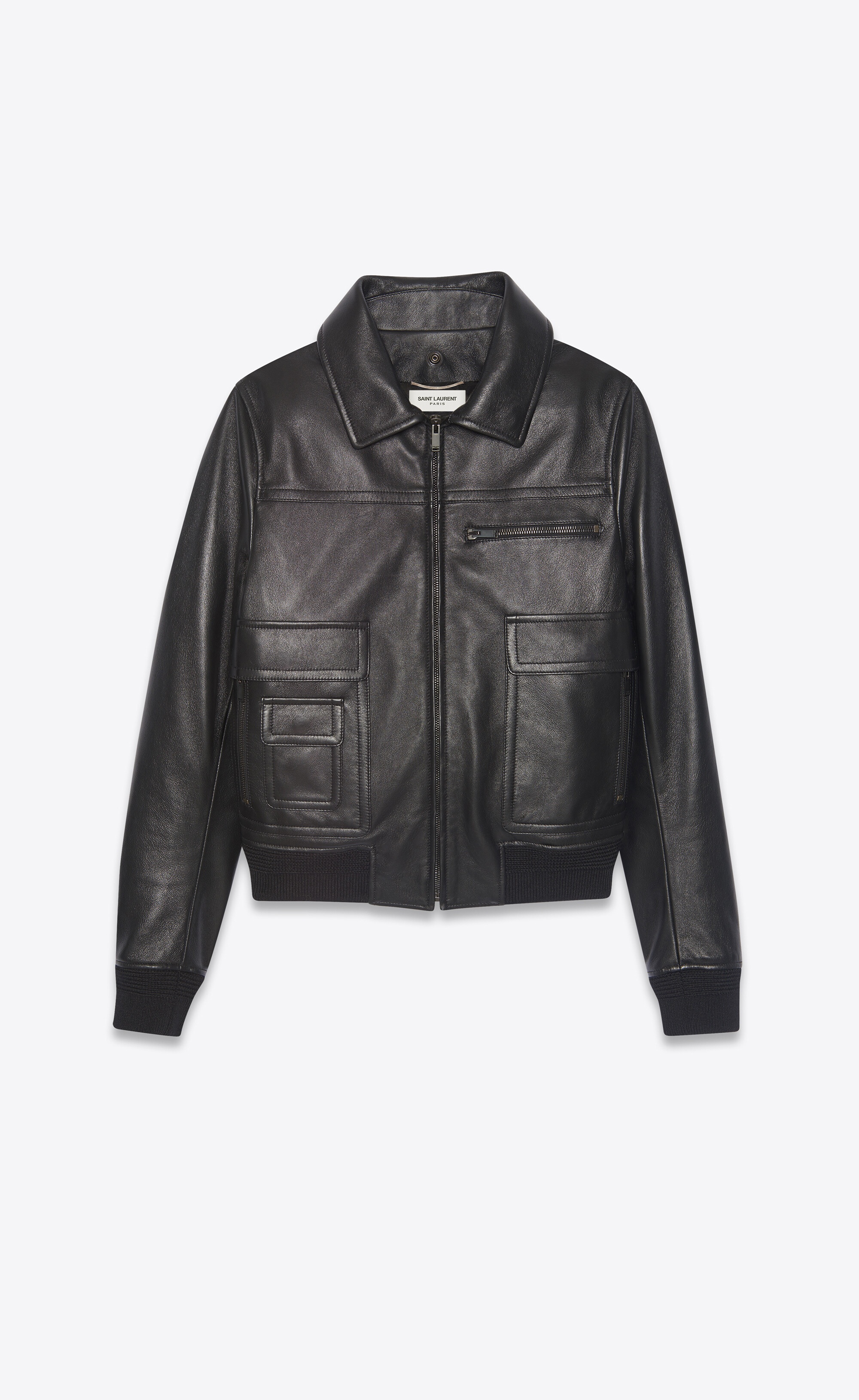 aviator bomber jacket in grained sheepskin with shearling collar - 2