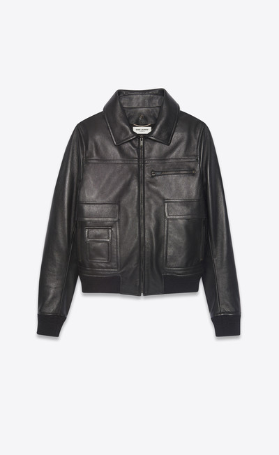 SAINT LAURENT aviator bomber jacket in grained sheepskin with shearling collar outlook