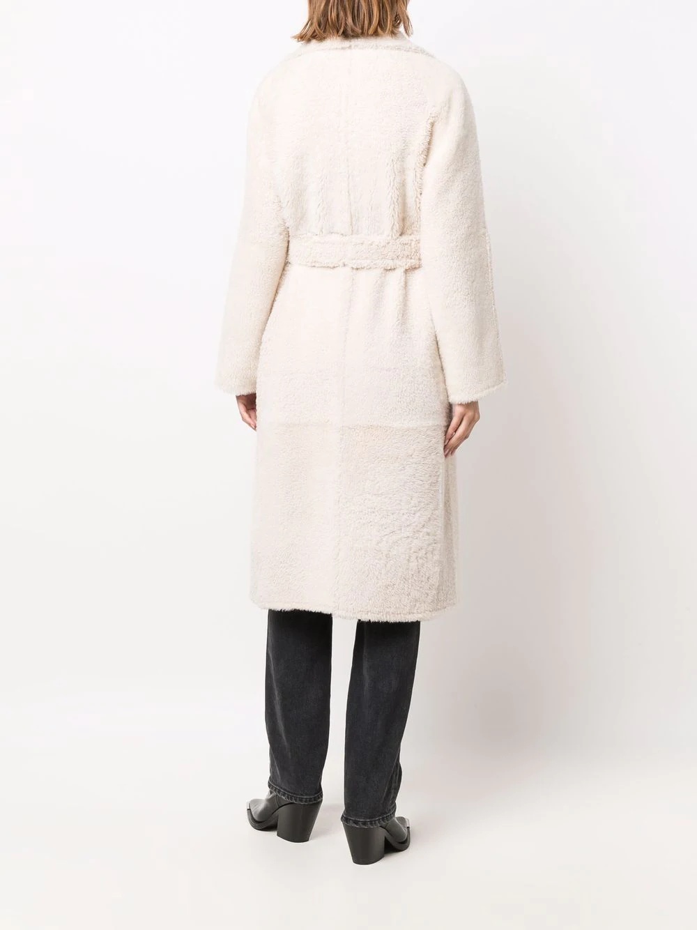 belted shearling coat - 4