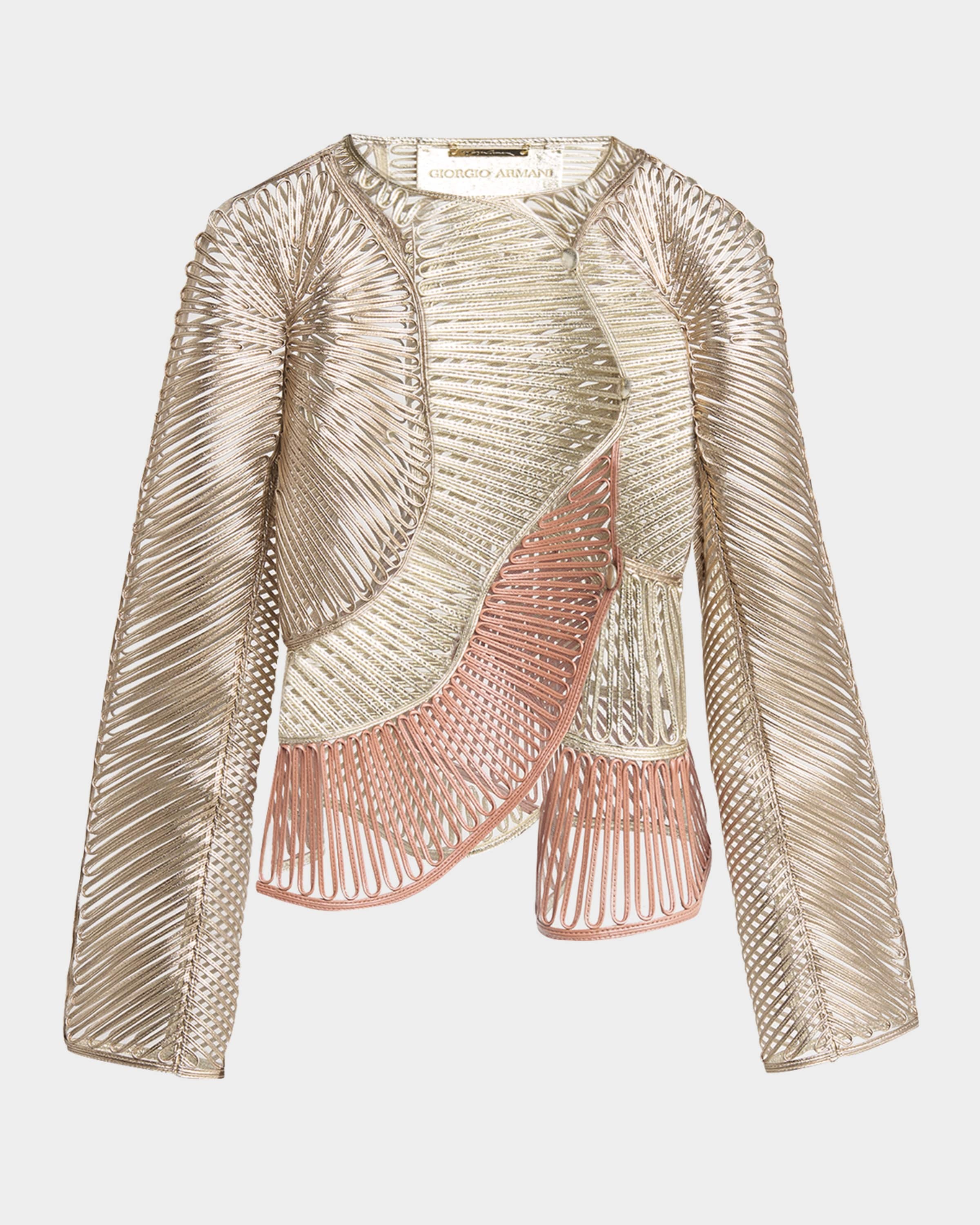 Metallic Embroidered Double-Breasted Jacket - 2
