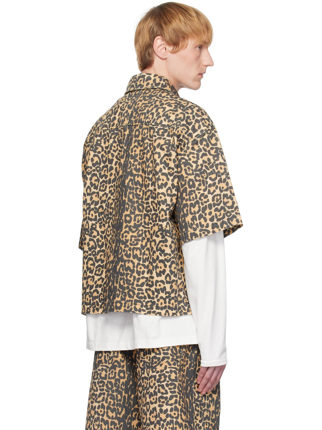 Beige Leopard Boxy Work Denim Shirt - 3