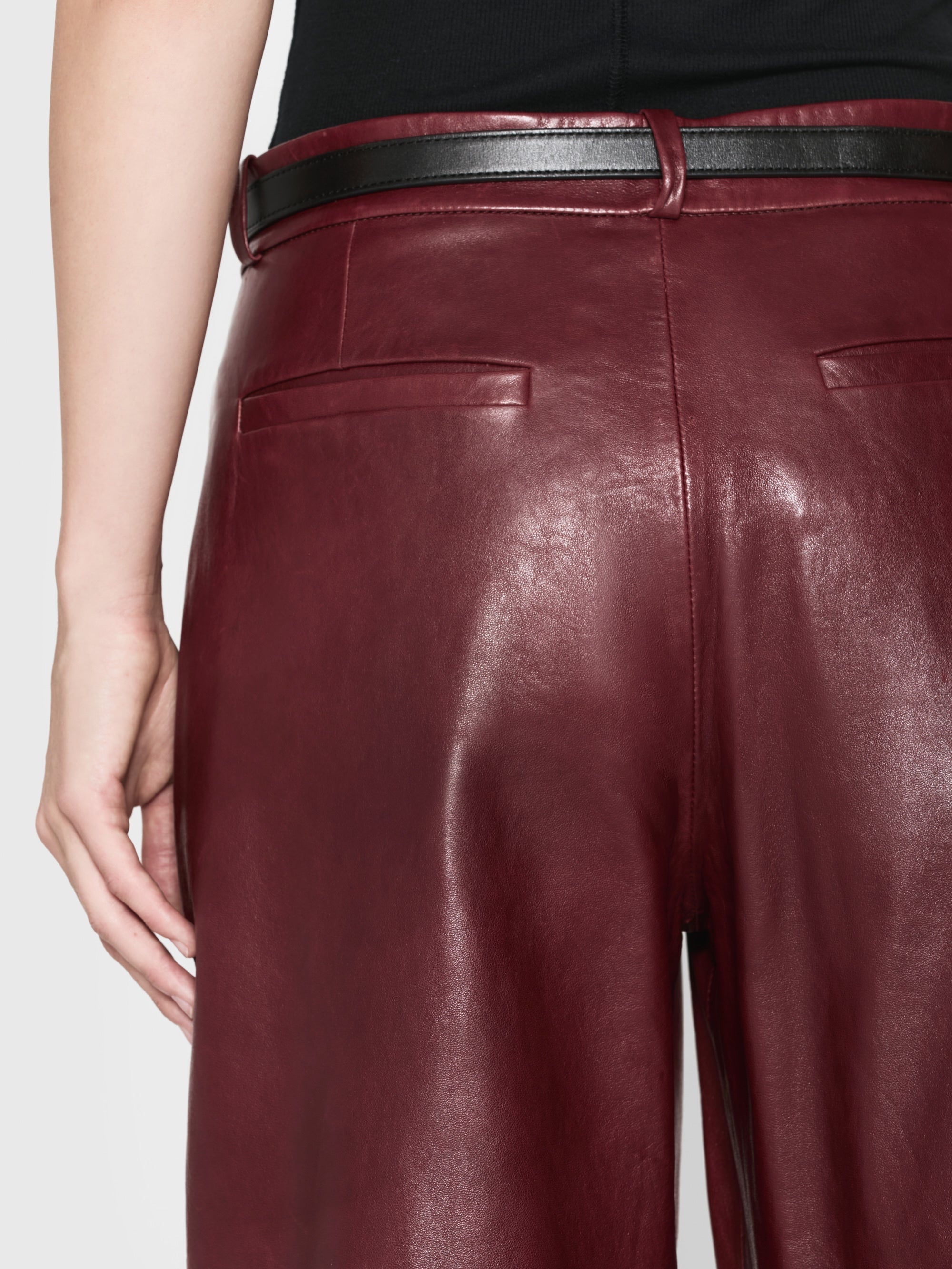 The Wide Leather Trouser in Syrah Red - 3