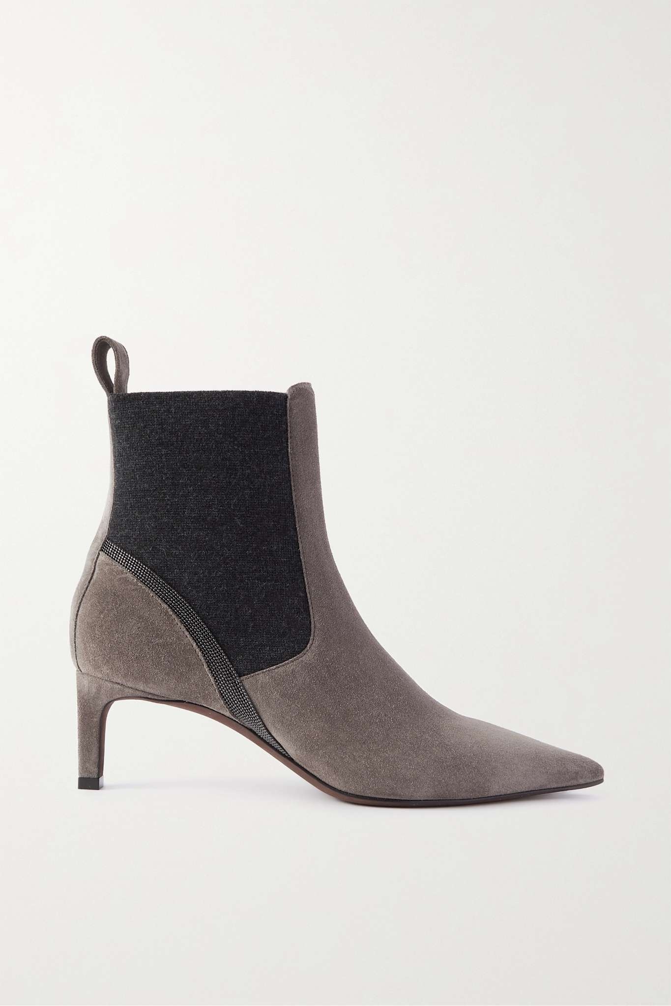 Bead-embellished suede and cashmere Chelsea boots - 1