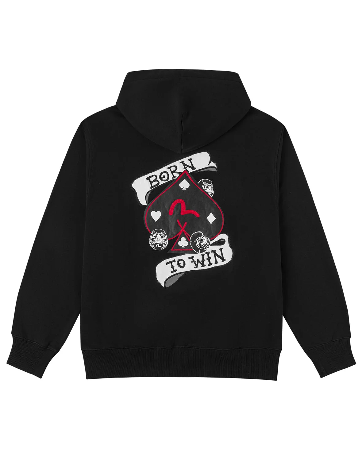 Poker Spade Embroidery Zip-up Hoodie - Black - 1