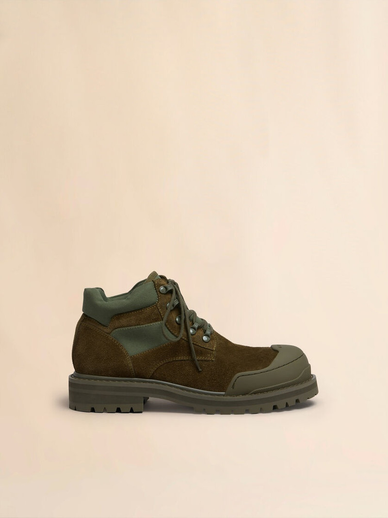 GREEN SUEDE PATCHY COMBAT BOOT 1