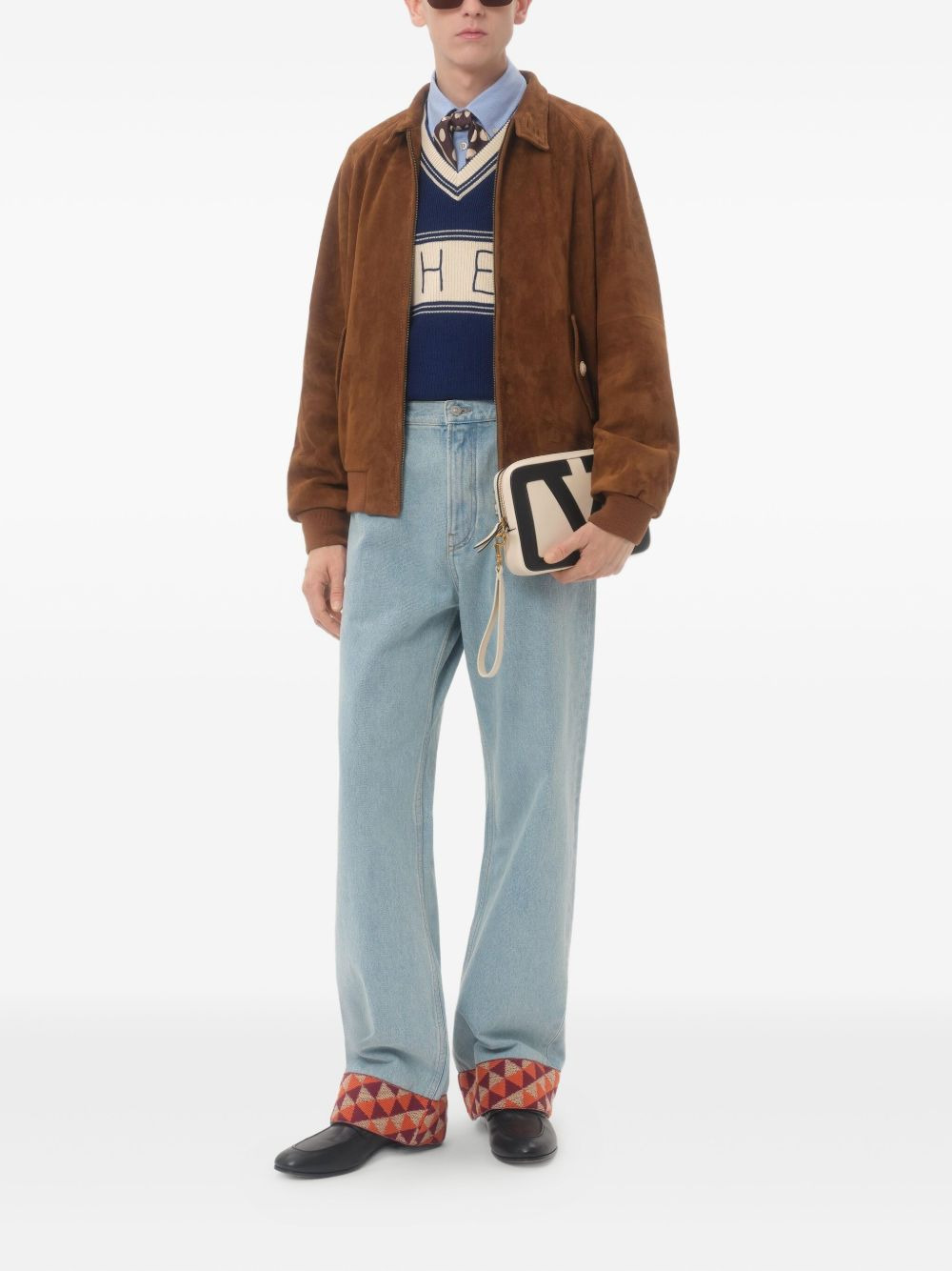 DENIM PANTS WITH JACQUARD HEM - 2