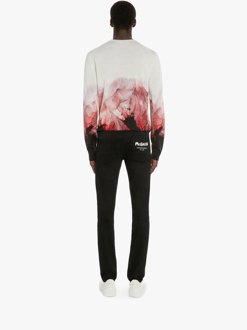 Flower Print Crew Neck Jumper in Ivory/pink - 4