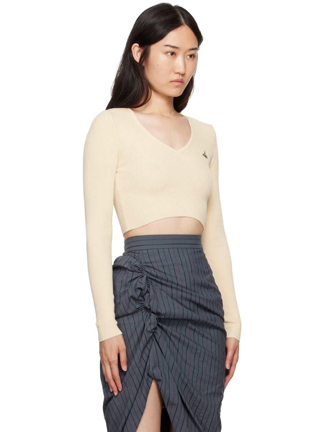 Off-White Bea Cropped V-Neck Sweater - 2