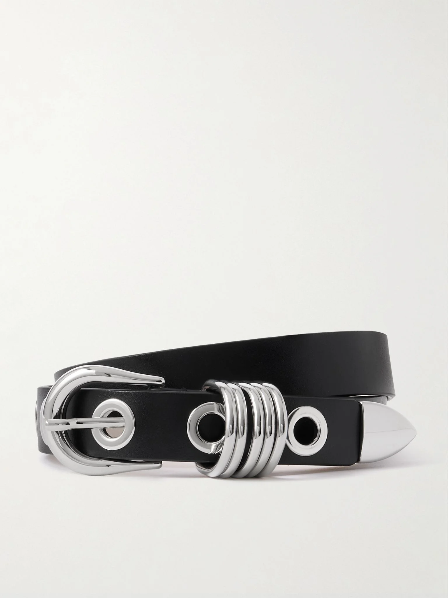 Hollyhock Rivet eyelet-embellished leather waist belt Black - 1
