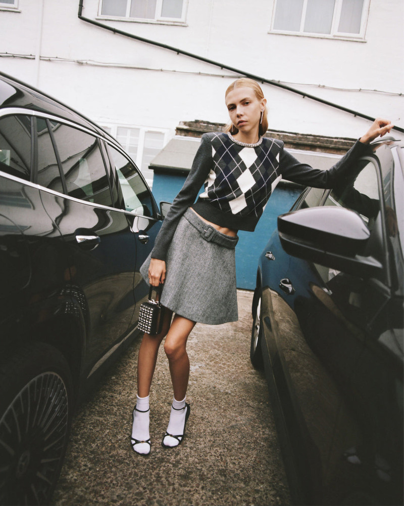 Grey Herringbone Flared Mini Skirt 6