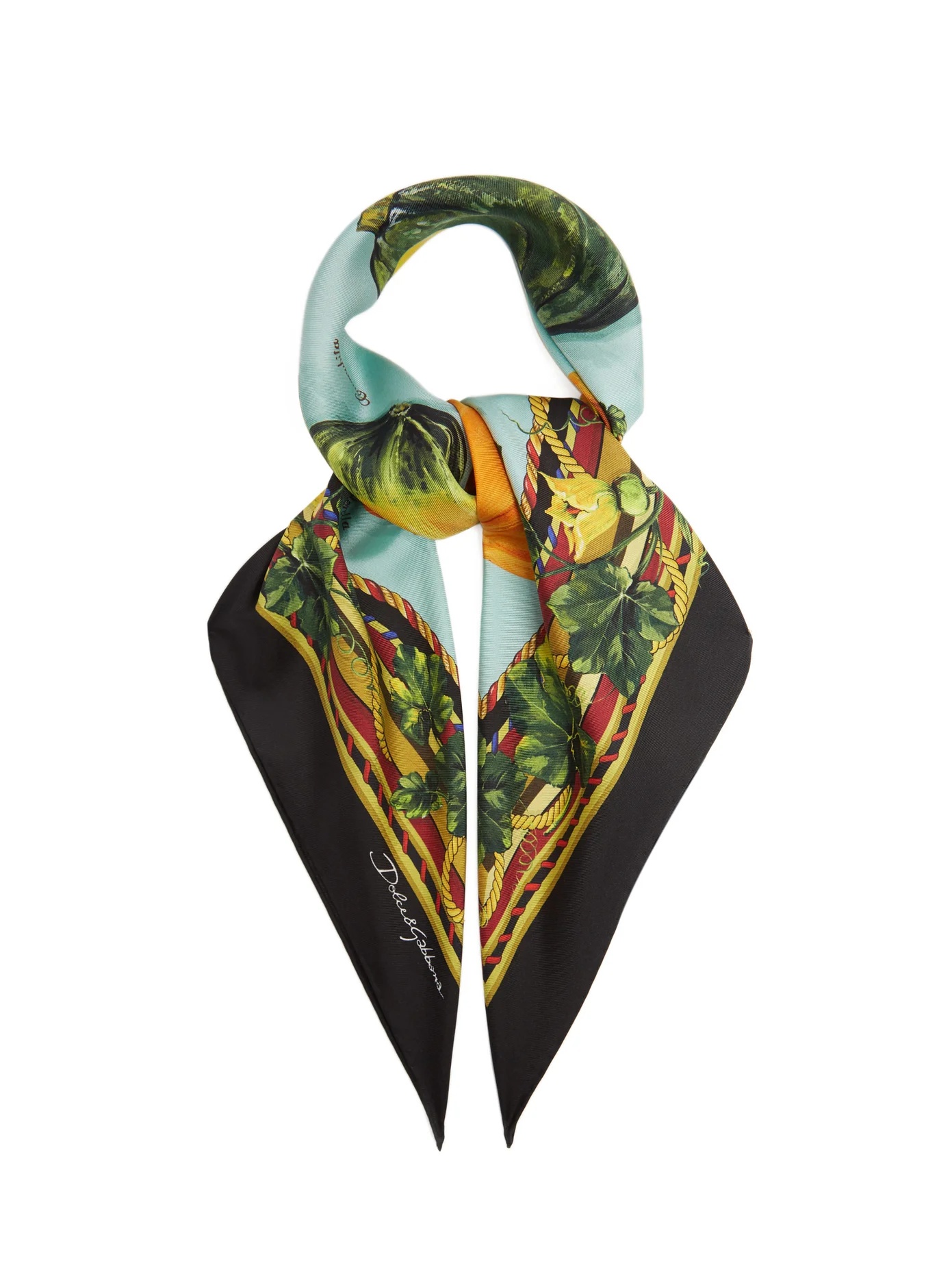 Pumpkin-print silk-satin square scarf - 1