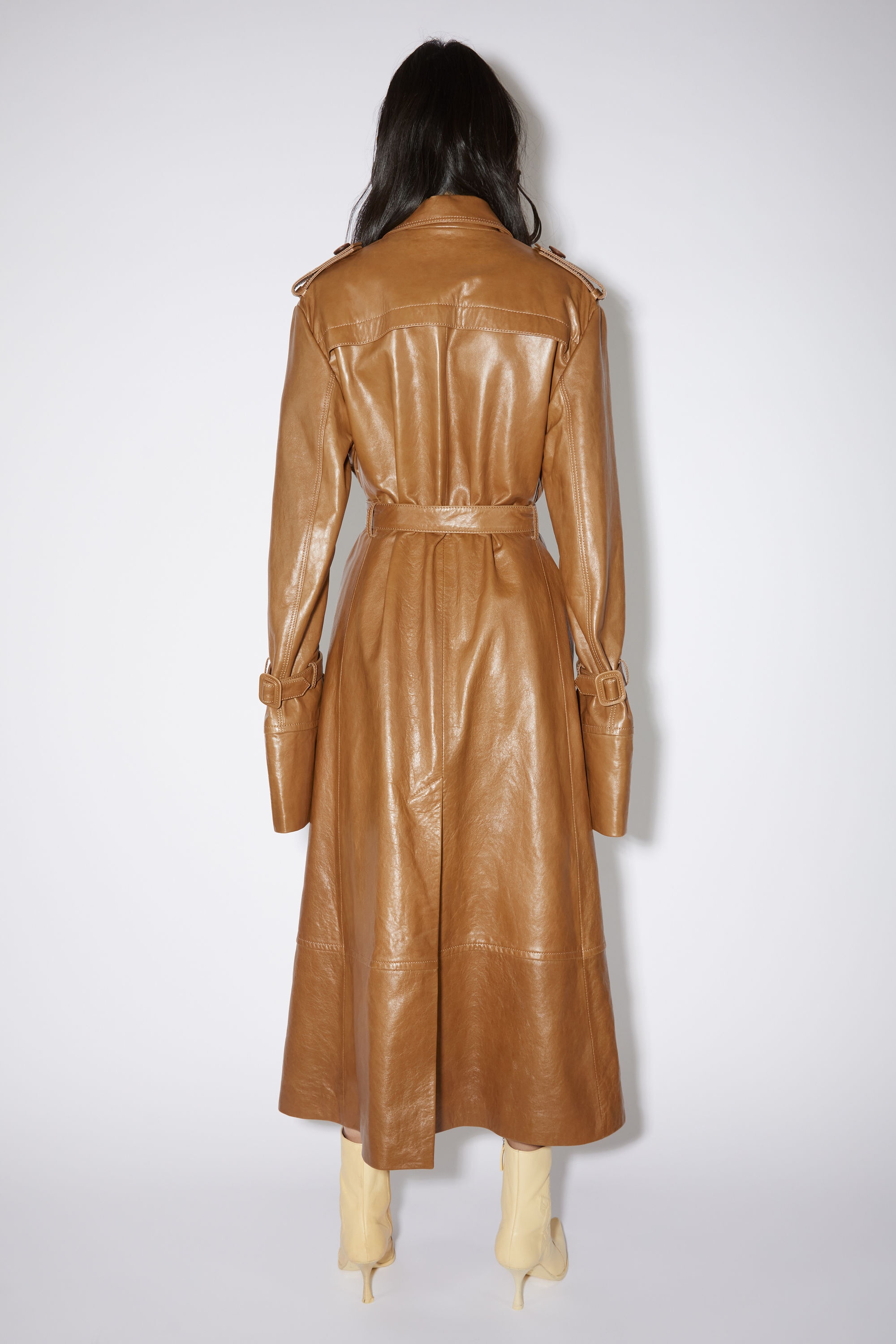 Leather trench coat - Cognac brown - 3