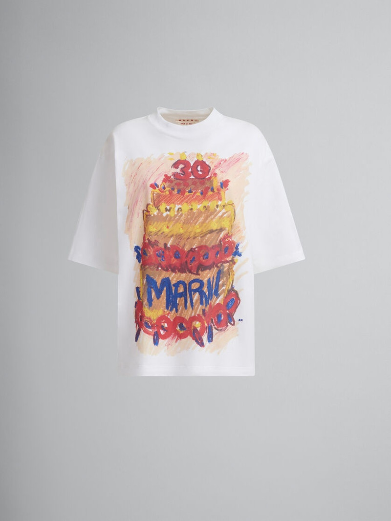 WHITE ORGANIC COTTON T-SHIRT WITH MARNI 30TH ANNIVERSARY PRINT 1