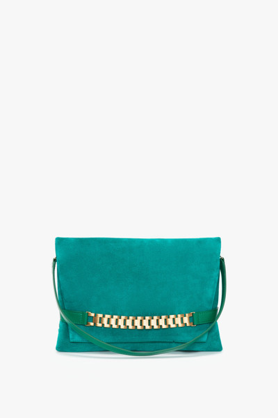 Victoria Beckham Chain Pouch with Strap in Malachite Suede outlook