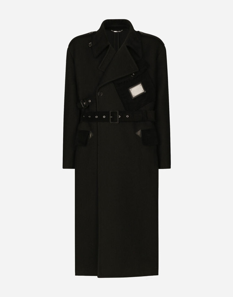 Double-breasted baize trench coat with logo label 1