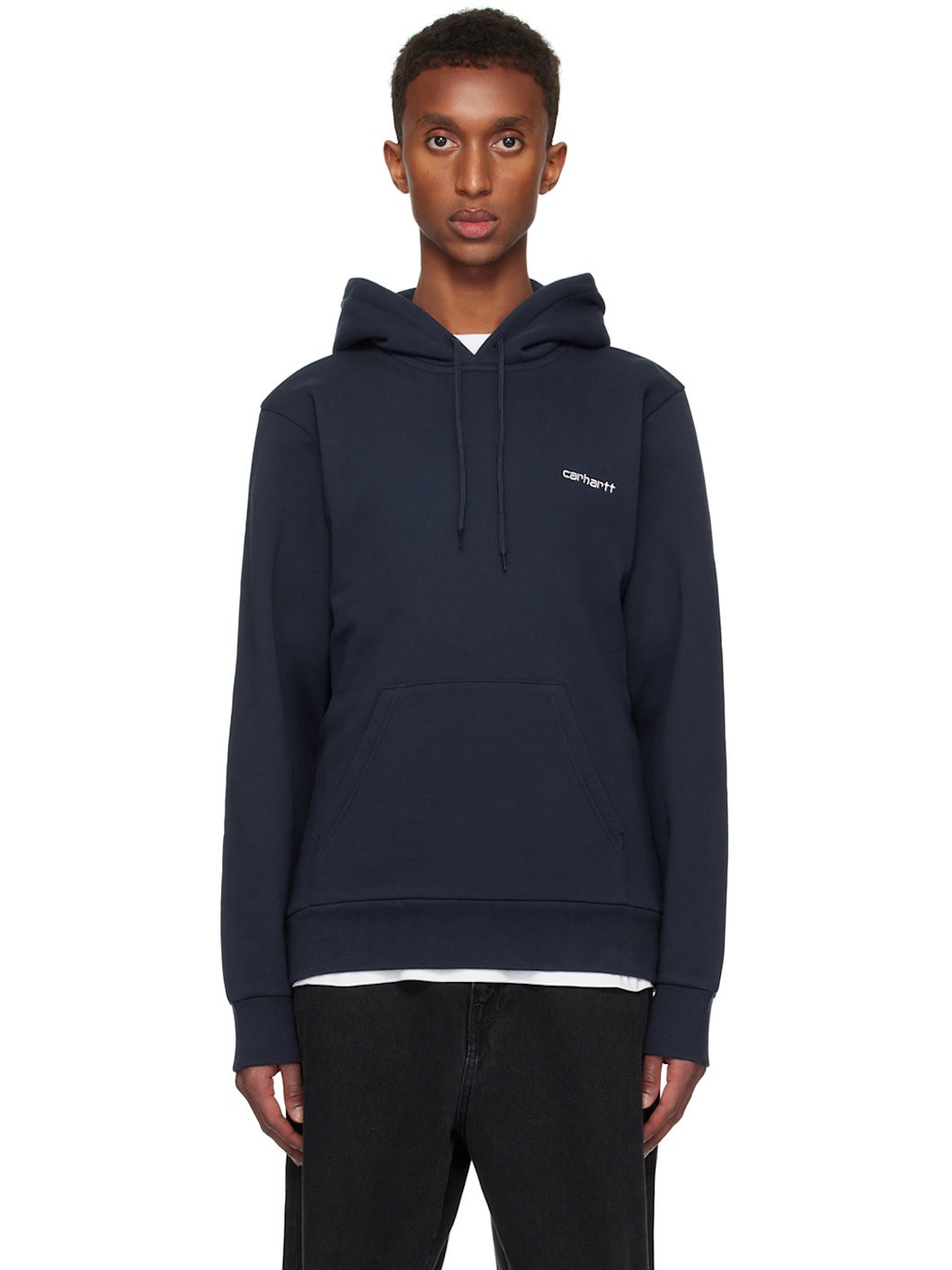 Navy Script Embroidery Hoodie - 1