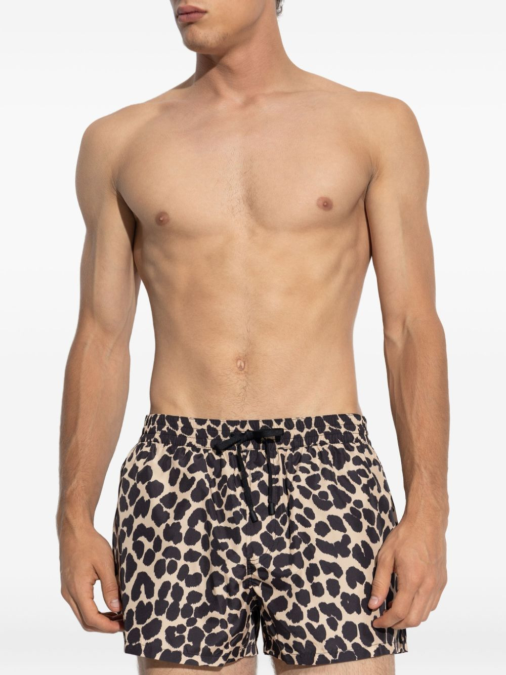 leopard-print drawstring swim shorts - 3