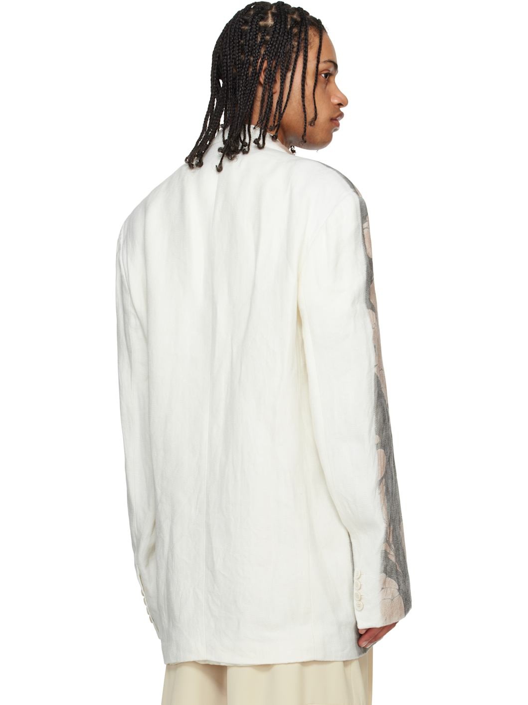 Gray & White Hand Printed Blazer - 3