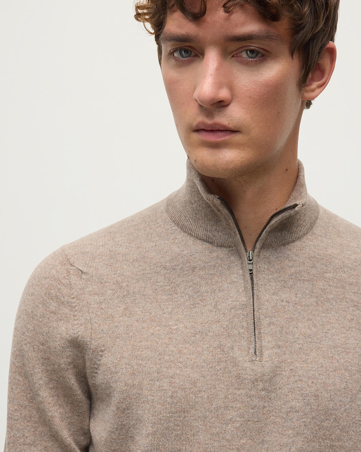 Classic Cashmere Brown Zip Neck Jumper - 5