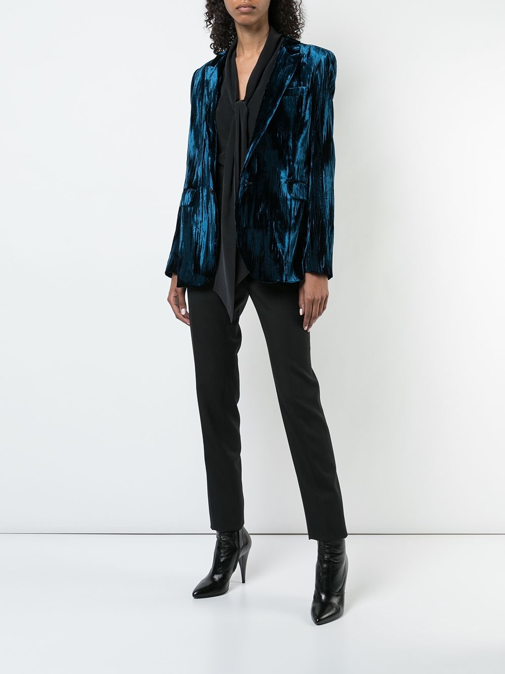 crinkled velvet one-button blazer - 2