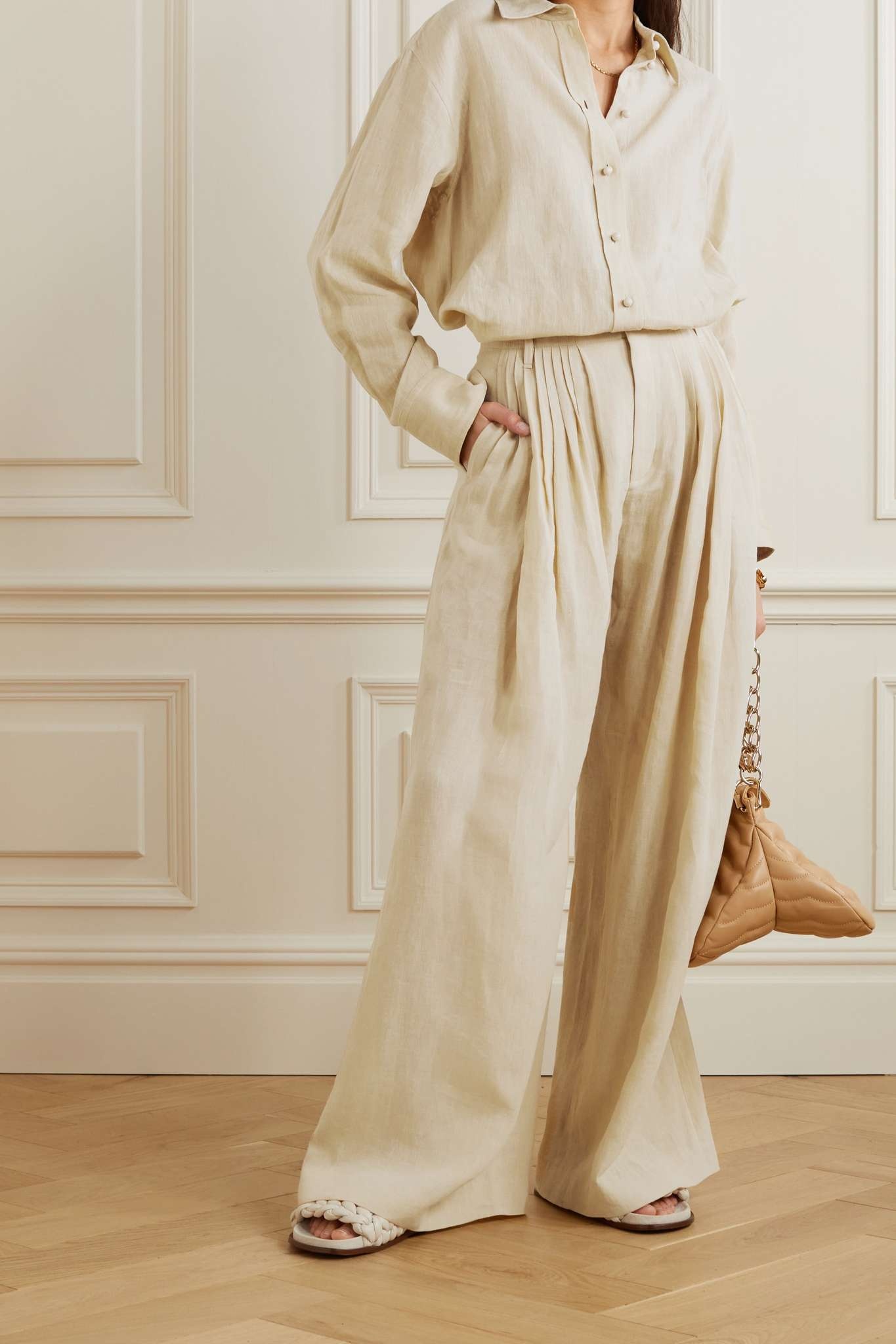 Pleated linen wide-leg pants - 2