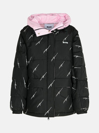 MSGM｜JACKETS (3741MDH12 237705 99) MSGM Black nylon down jacket with cursive logo | REVERSIBLE