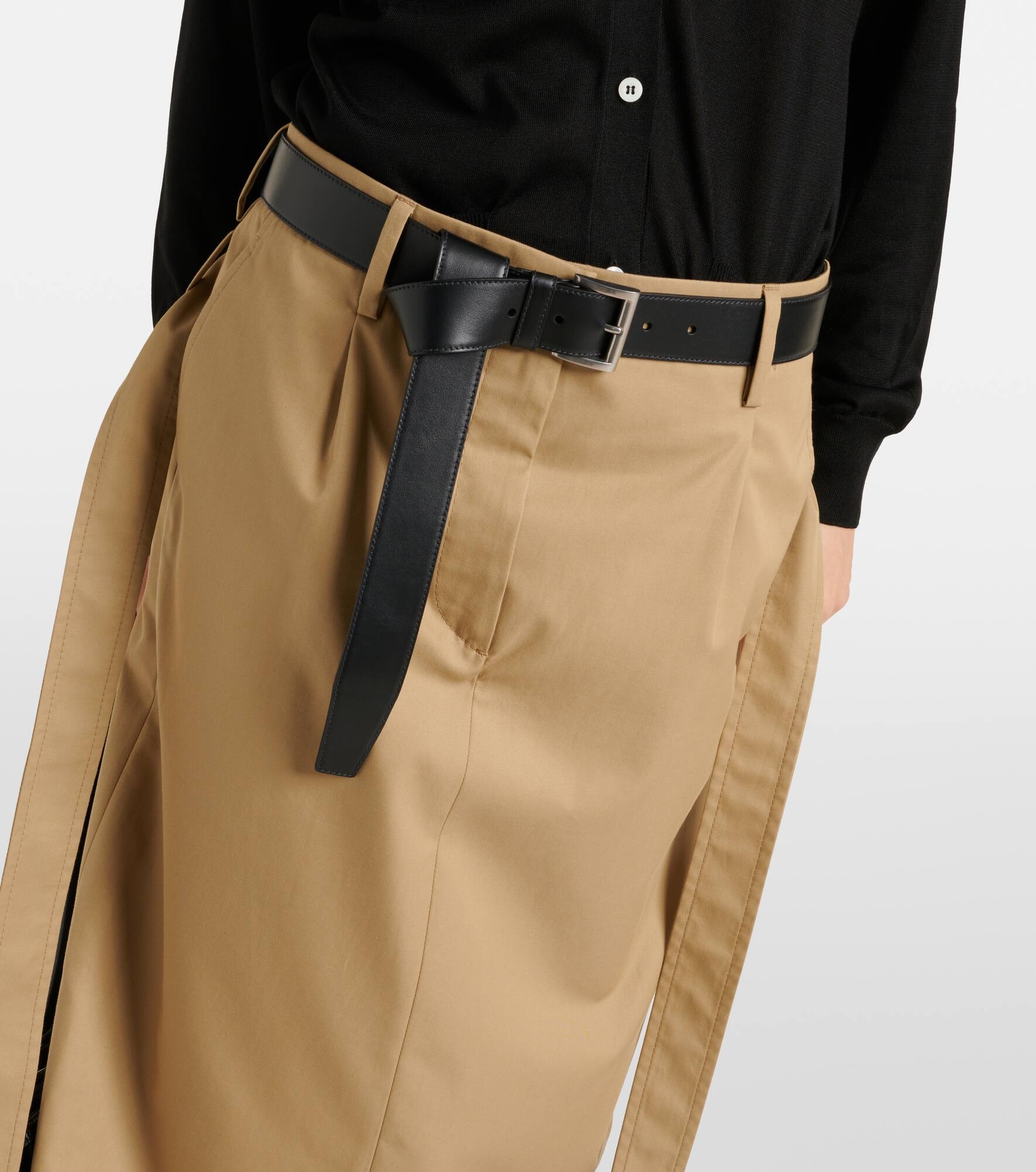 Belted cotton twill pencil skirt - 4