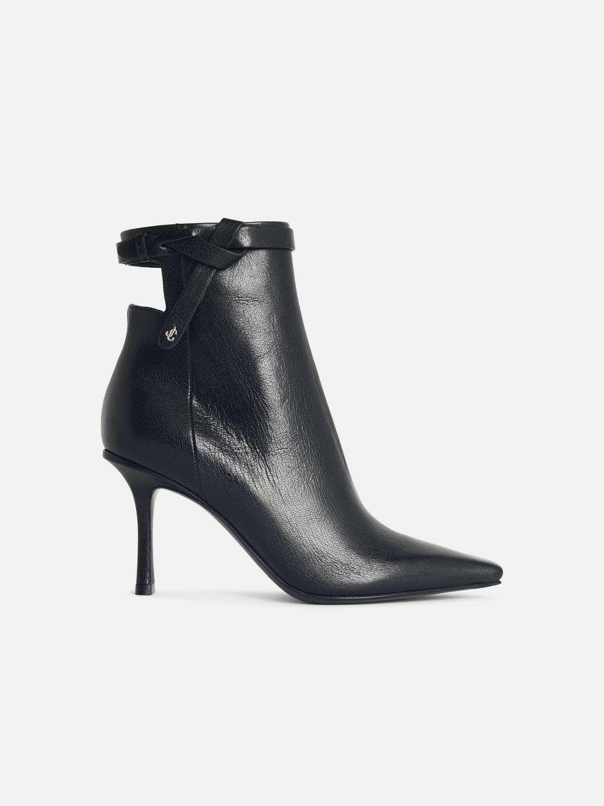 'CAMIE' BLACK LEATHER ANKLE BOOTS - 1