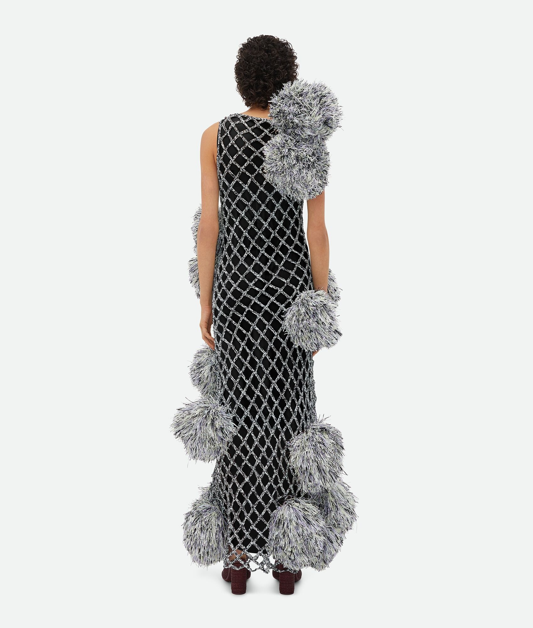 Paper Mesh Crochet Dress With Pompom - 3