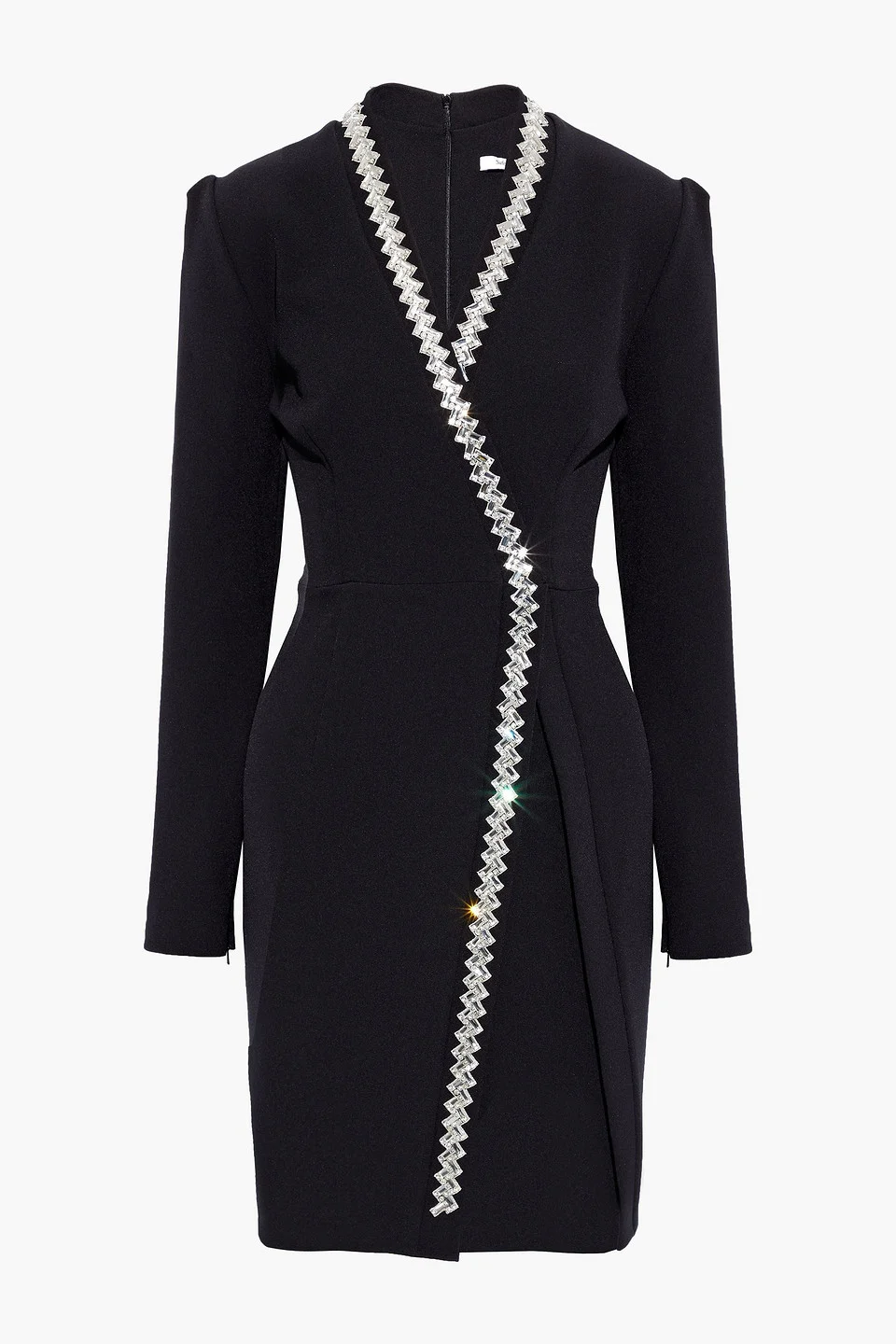 Wrap-effect crystal-embellished stretch-crepe mini dress - 1