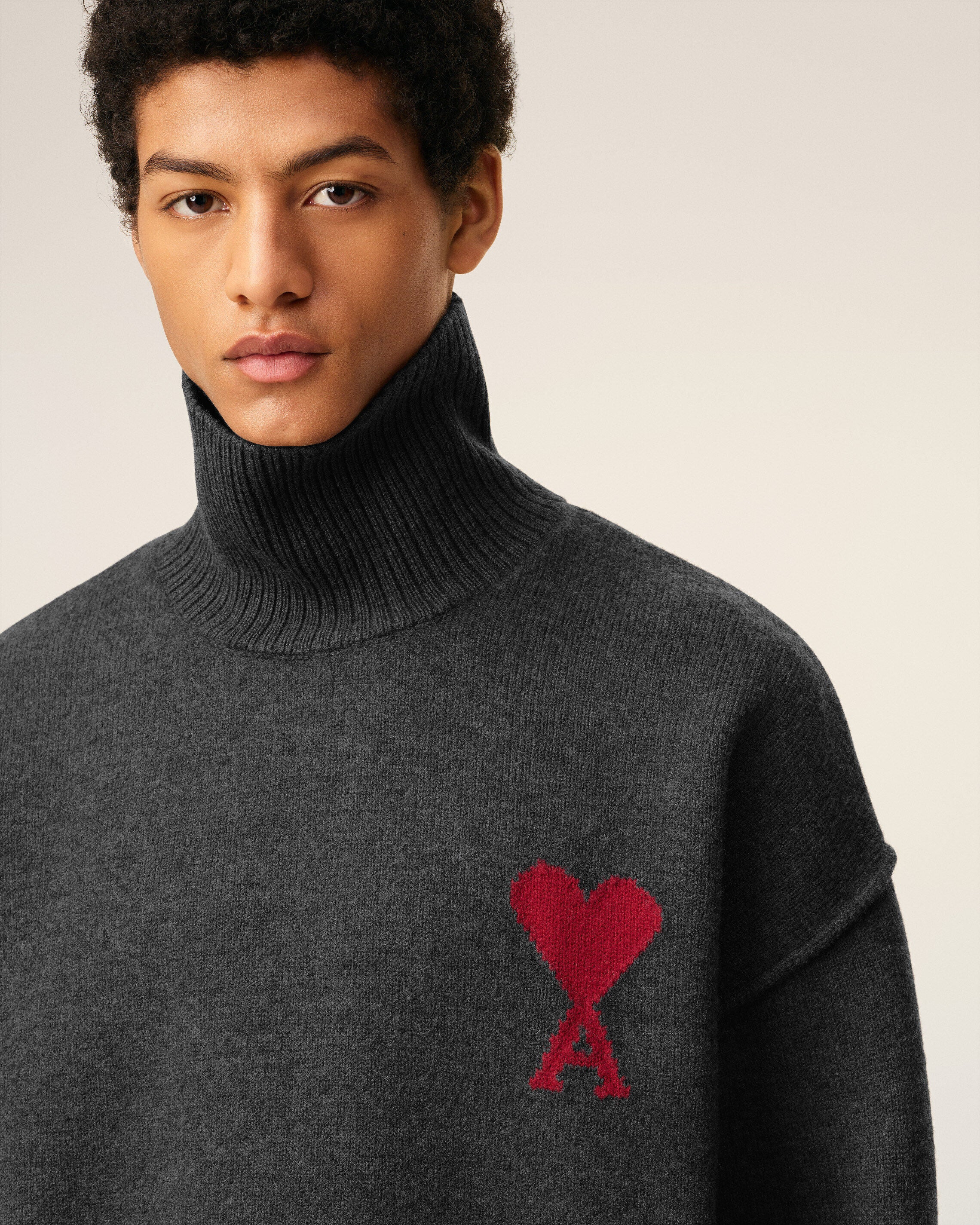 GREY WOOL AMI DE COEUR FUNNEL NECK SWEATER - 4