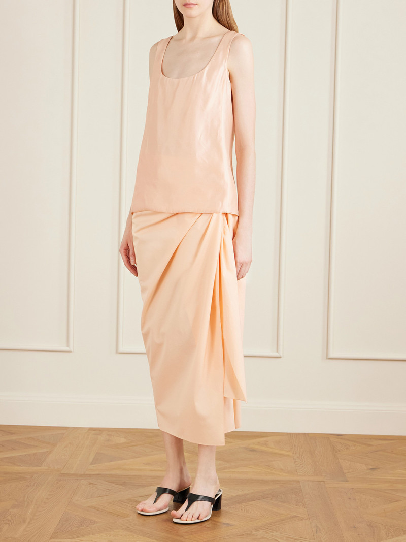KHAITE Shay Tie-detailed Draped Cotton-poplin Wrap Midi Skirt outlook