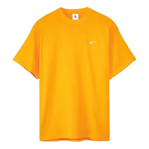 Men's Nike Solo Swoosh Small Label Logo Solid Color Sports Round Neck Short Sleeve Gold Orange T-Shi - 1