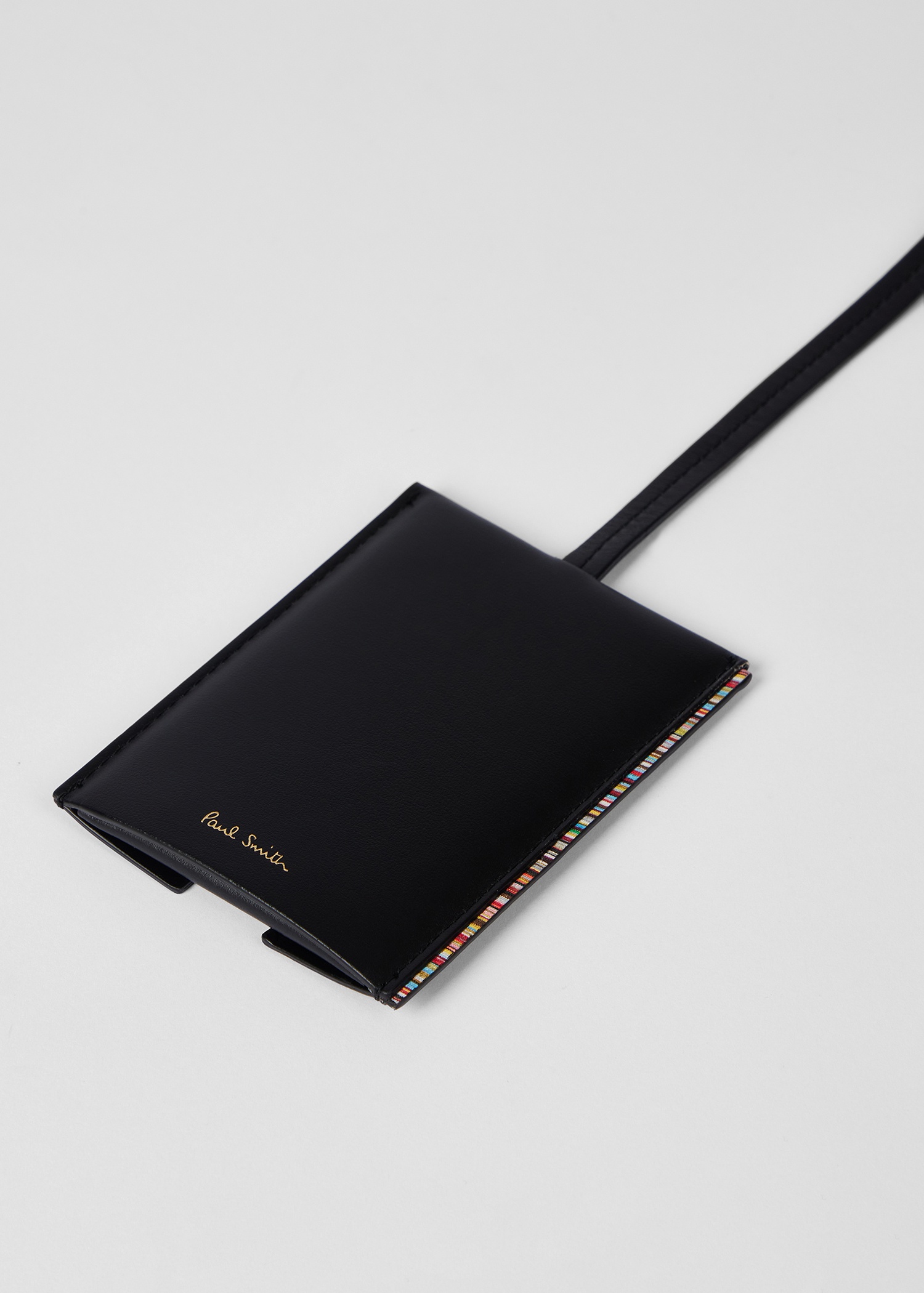 Black Leather 'Signature Stripe' Trim Luggage Tag - 3