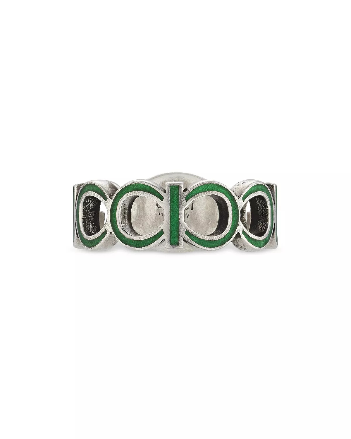 Sterling Silver Interlocked G Green Enamel Logo Ring - 4