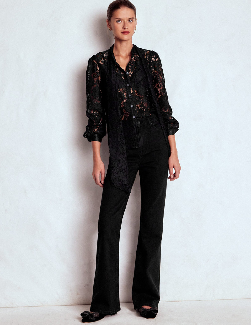 Lace Tie Neck Top-Black 5