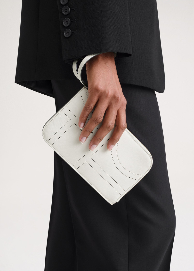 Monogram leather wristlet pouch milk 3