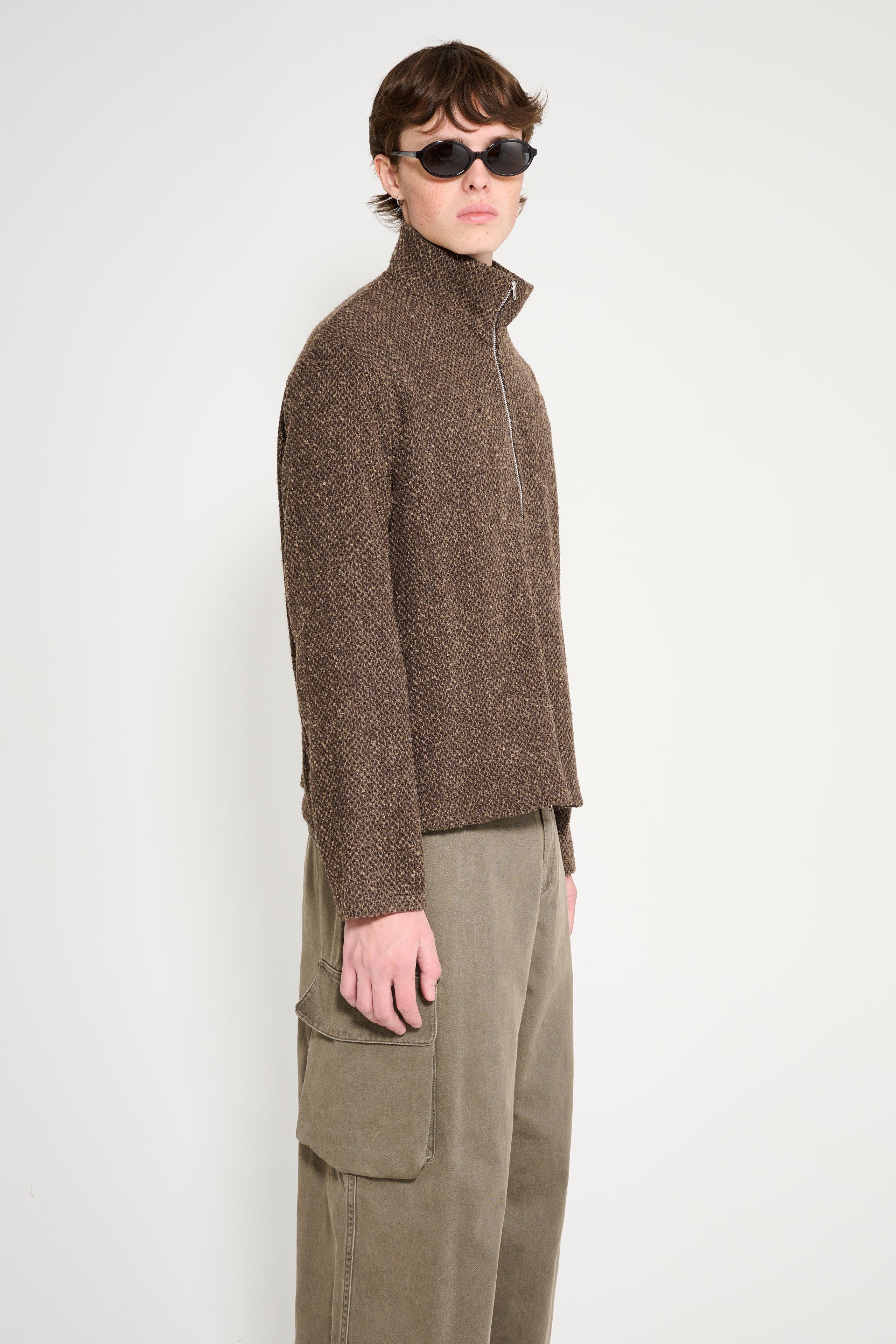 OUR LEGACY SHRUNKEN FULLZIP POLO BROWN SPARSE BUCKLE WEAVE - 4