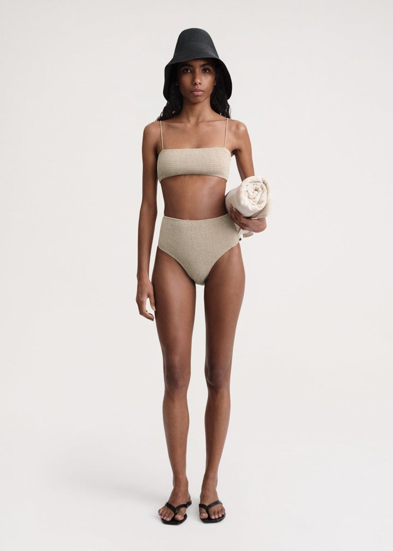 Totême Smocked bikini top overcast beige outlook